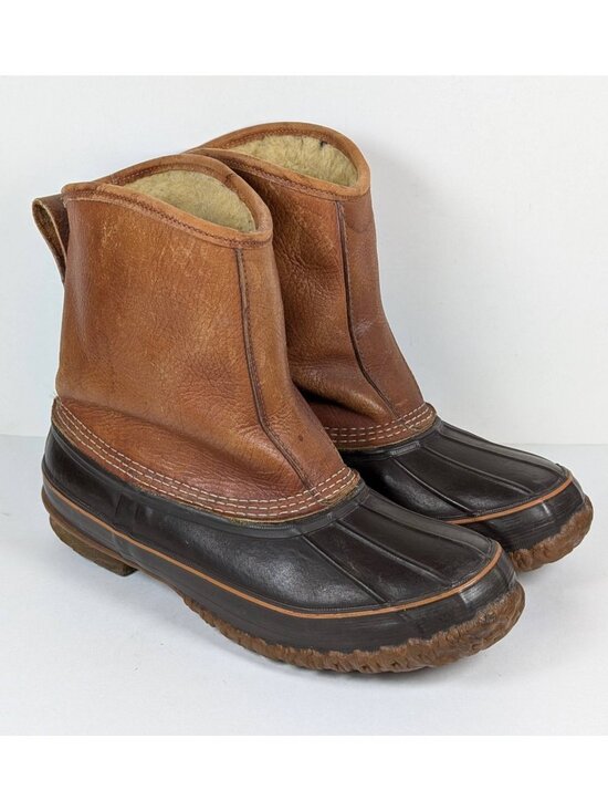 Vintage LL Bean Leather Duck Boots Pull On Hunting Maine Shearling Mens 10 MM main image 4
